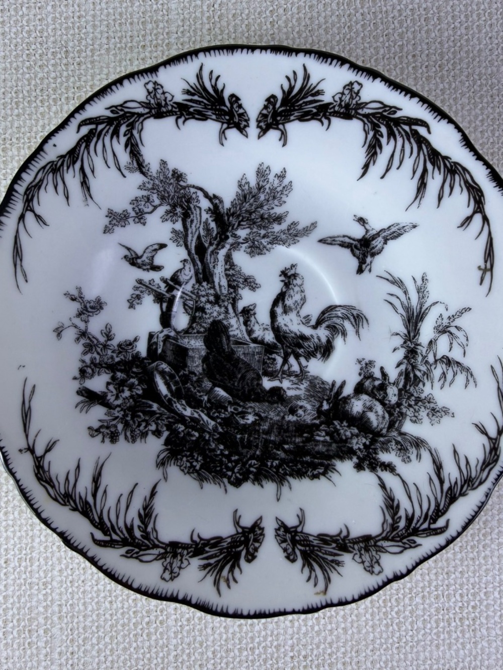 Aux Au Provence Rooster Toile Plate - Black White - French Country Saucer - Picture 3 of 8